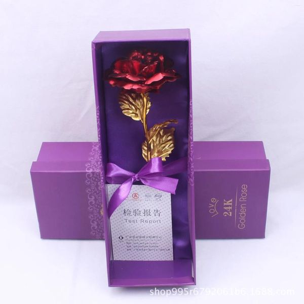Flores decorativas presente de natal artificial criativa única caixa de rosa de folha de ouro 24k para o dia dos namorados