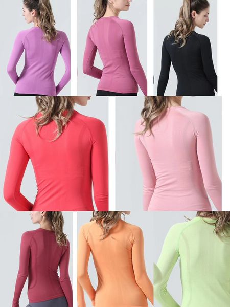 Lu Swift Elastic Gym Camicie da yoga Maglie e magliette da donna Manica lunga Donna Slim Maglia da corsa Giacca sportiva Quick Dry Nero Felpe fitness Top 2.0