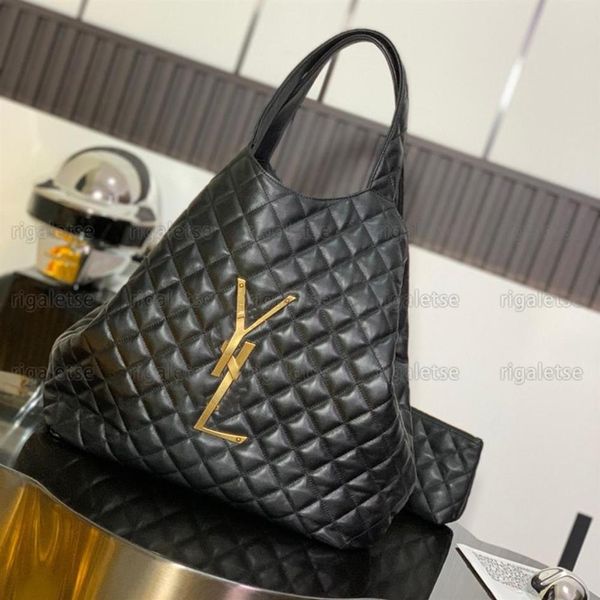 icare maxi shopping in pelle di agnello trapuntata vera pelle tote shopping di grande capienza borsa tote a tracolla superficie diamante nuova con catena301w