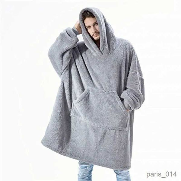 Sleep Lounge Зимнее мягкое теплое носимое одеяло с капюшоном для взрослых и детей, двусторонняя утолщенная пижама с эластичными рукавами и карманом R231013
