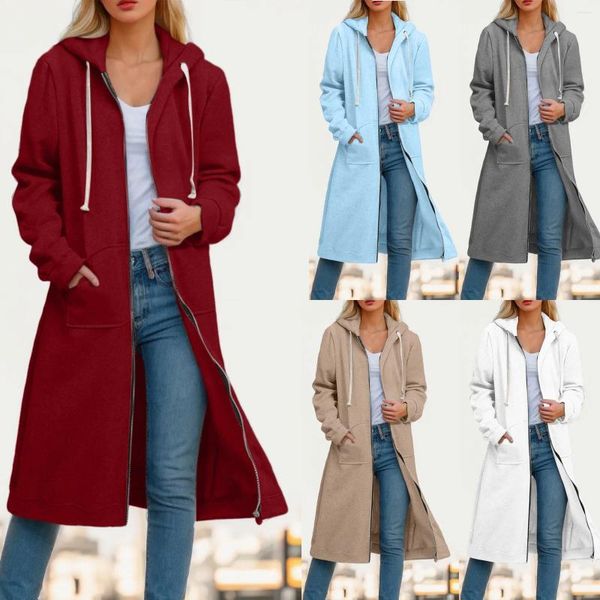 Jaquetas femininas outono casual mulheres longas hoodies casaco zip up com capuz parkas jaqueta com capuz tops chaquetas outwear streetwear veste femme