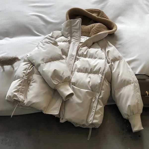 Trench da donna Inverno Donna Cerniera Giacca imbottita con cappuccio Cappotto Cappello lavorato a maglia Colletto Tasca allentata Addensare Caldo Parka casual