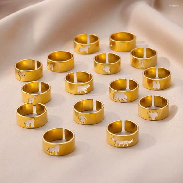 Обручальные кольца из нержавеющей стали с бабочкой для женщин и мужчин, золотого цвета, открытое ажурное широкое кольцо с изображением животного, женское вечерние ювелирные изделия, подарок