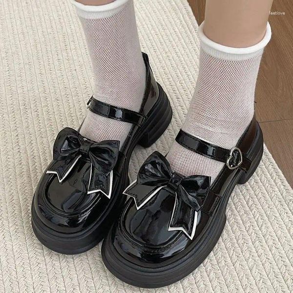 Модельные туфли в стиле Лолиты, женские туфли Мэри Джейн, японская девушка на платформе, черные туфли на высоком каблуке, модные модные туфли с круглым носком из лакированной искусственной кожи для косплея