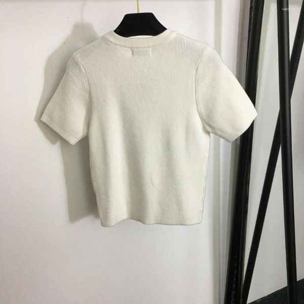 Magliette da donna 23 Top da donna alla moda autunnale Ricamo lavorato a maglia di alta qualità LOGO Girocollo elastico Manica corta