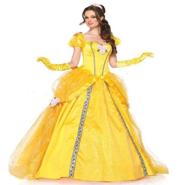 Cosplay Beauty and the Beast Bell Sarı Uzun Elbise Cadılar Bayramı Kostümü Belle Prenses Masquerade Karnavalı Yetişkin Rolleri Takım