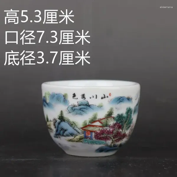 Bolsas de jóias qing qianlong rosa colorido paisagem padrão xícara de chá mobiliário doméstico bens antigos corpo artesanato decoração de porcelana