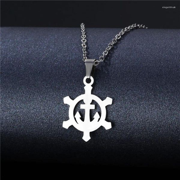 Pendant Necklaces Rope Boat Anchor Retro Caribbean Pirate Ship Rudder Stainless Steel Men's Necklace Steering Wheel Antique Jewelry