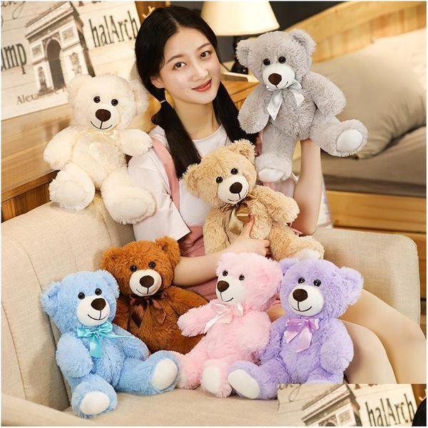 Peluş Bebekler Teddy Peluş Bebek Sevimli Küçük Bow Tie Ayı Karikatür Yedi Renkli Hayvan Çocuk Çocuk Oyuncak Noel Kız Doğum Günü Hediye Oyuncak Hediyeler DHSBF