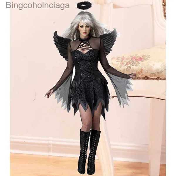 Tema Traje Halloween Vampiro Cosplay Vem para Mulheres Fantasma Noiva Dark Angel Tutu Vestido Batwing Set Gótico Sexy Carnaval Vestidos de Festa L231013