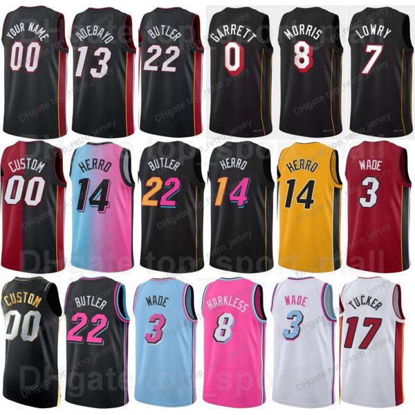 Maglia da basket serigrafata 75° anniversario Bam Ado Jersey 13 Duncan Robinson 55 Jimmy Butler 22 Dwyane Wade 3 Tyler Herro 14 Kyle Lowry 7 Nome personalizzato Numero