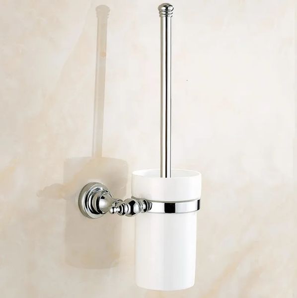 Porta scopino WC Set porta scopino a parete in ottone cromato lucido Scopino bianco Tazza in ceramica Accessorio da bagno aba906 231013