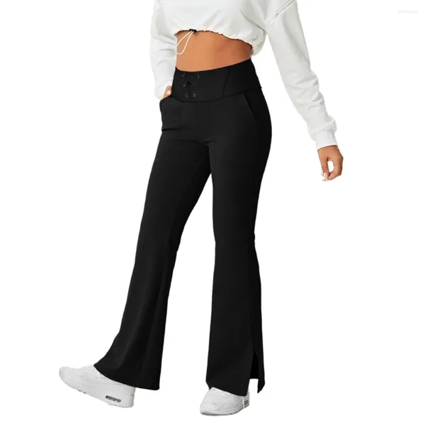 Damen-Leggings, hohe Taille, ausgestellte Bootcut-Hose, geteilter Saum, weites Bein, sportliches Laufen, Yoga, mit Taschen