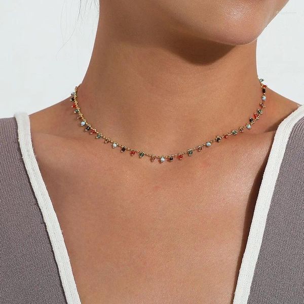 Anhänger Halsketten VSnow Stilvolle Gold Farbe Stein Perlen Choker Kragen Halskette Für Frauen Böhmischen Blau Temperament Schmuck
