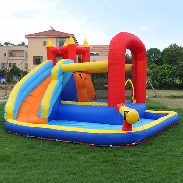 Castello Gonfiabile all'aperto Casetta da Gioco con Acquascivolo Parco per Bambini Parco per Bambini Giocattoli Casa di Rimbalzo Cannone Spruzzato Maglione per Bambini Gioco all'aperto al Coperto Divertente Pistola ad Acqua