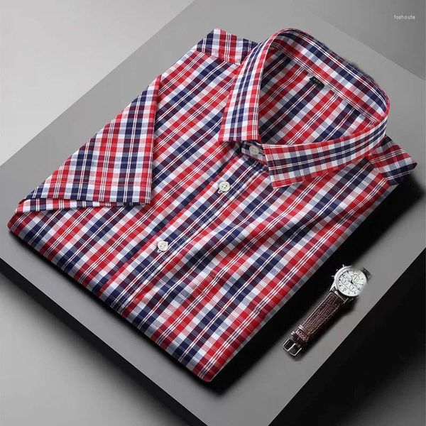 Camisas casuais masculinas chegada moda algodão super grande manga curta camisa xadrez fio de negócios tingido tamanho L-7XL 8xl 10xl