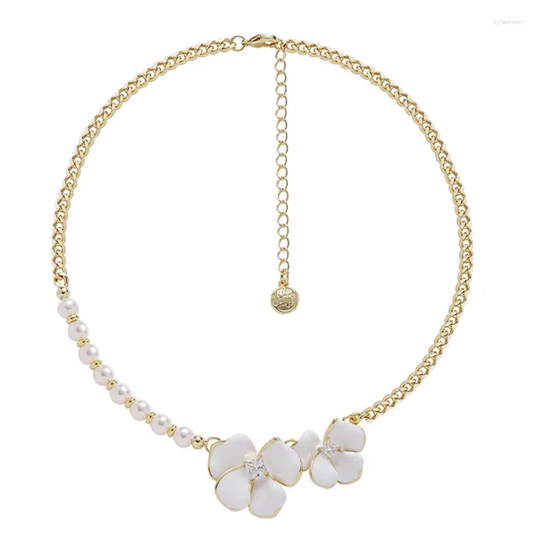 Anhänger Halsketten Eetit Imitation Perlen Emaille Blume Gold Farbe Kragen Perlen Kette Halskette Zinklegierung Metall Frauen Schmuck Party Geschenk