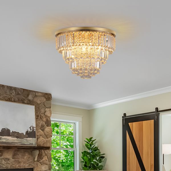 Luzes de cristal de estilo moderno de luxo dourado, grandes lustres de teto, sala de jantar, sala de estar, quarto