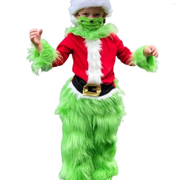 Kleidungssets FOCUSNORM 2-7Y Kleinkind Kinder Mädchen Jungen Weihnachten Cosplay Kostüm Kleidung Pelzige Kapuze Weihnachtsmann Tops Grüne Pelzhosen