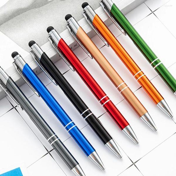 100 pçs/lote 2 em 1 caneta esferográfica de metal com ponta stylus telas sensíveis ao toque universais material escolar de escritório capacitivo