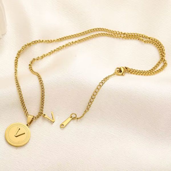 Colar de designer de camada dupla carta pingente colares link corrente para homem moda simples colar de luxo para mulheres banhado a ouro prata aço inoxidável zb076