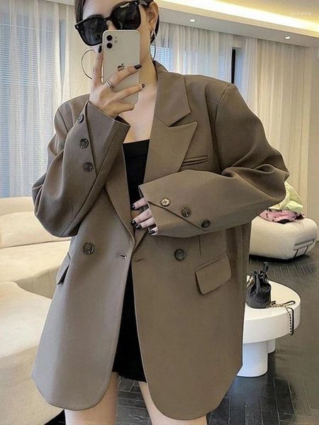 Frauen Anzüge Frühling Und Herbst Kaffee Farbe Kleine Anzug Jacke Frau Lose Koreanischen Stil Lange Mode Lässig Frauen Blazer