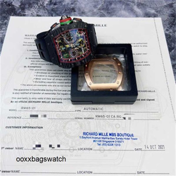 Relógios de pulso Richardmillie Movimento Mecânico Assista Richardmillie RM6501 Rose Gold Modificado NTPT Material Função de Tempo Automático Mecânico Mens Watch HB4A
