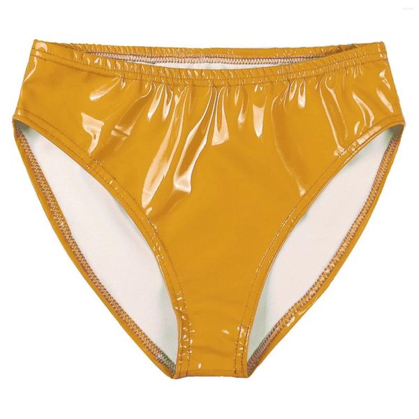 Mens Roupa Luxual Centra Patente Patente Briefas de Couro Latex Panties Molhado Look Clube Desempenho de Danificação Desempenho Elastic da Cintura Dravedas Kecks Thong C5iq