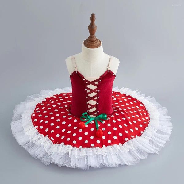 Sahne Giyim Profesyonel Tutu Bale Performansı Kızlar Dantel Kostüm Çocuk Polka Dot Prenses Elbise Dans Kadın Kırmızı Balerin