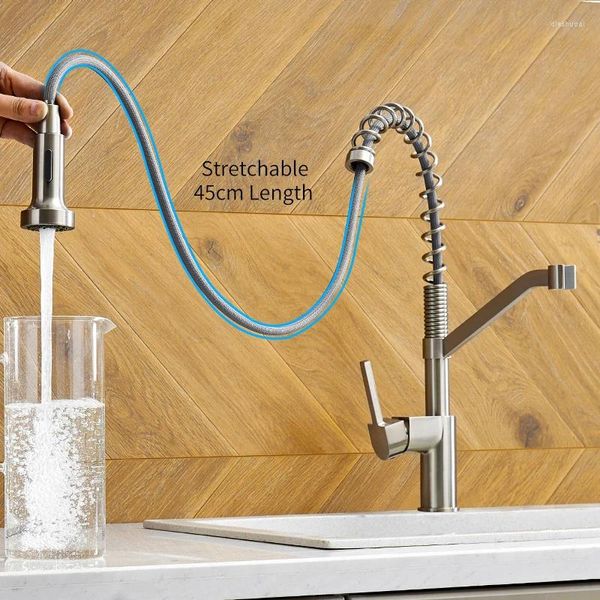 Küchenarmaturen Vidric Moderner Waschbecken-Wasserhahn aus poliertem schwarzem Messing, herausziehbarer Einhand-Schwenkauslauf-Mischbatterie 9013