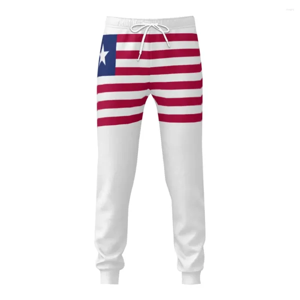 Calças masculinas Libéria Bandeira Mens Sweatpants com bolsos corredores para homens esportes casuais suor cordão