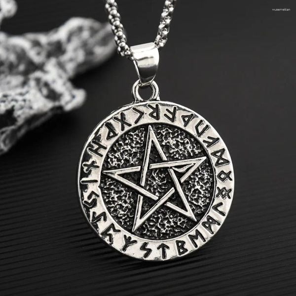 Anhänger Halsketten Vintage Kreisförmige Arabische Rune Wikinger Pentagramm Herren Halskette Kreative Punk Hip-Hop Persönlichkeit Coole Schmuck Accessoires