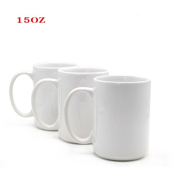 Canecas de café em branco de sublimação branca de 15 onças, copos cerêmicos de 15 onças para suco de chá, refrigerante, impressão DIY por mar