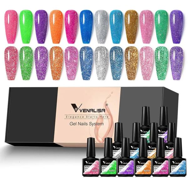 Esmalte 12pcskit venalisa refletiva unhas gel glitter cor francesa pigmento de merda de manicure led UV 231012