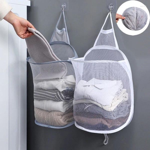 Depolama Çantaları Taşınabilir Katlanabilir Nefes Alabilir Çamaşır Sepet Duvar Monte Kirli Giysiler Banyo Çubuğu Organizatör