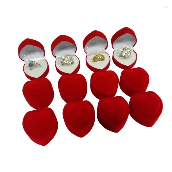 Sacchetti porta gioielli 24 Pz/lotto Cuore Rosso Velluto A Forma di Romantico Compleanno Anello di Fidanzamento Custodia Regalo di San Valentino Display Storage