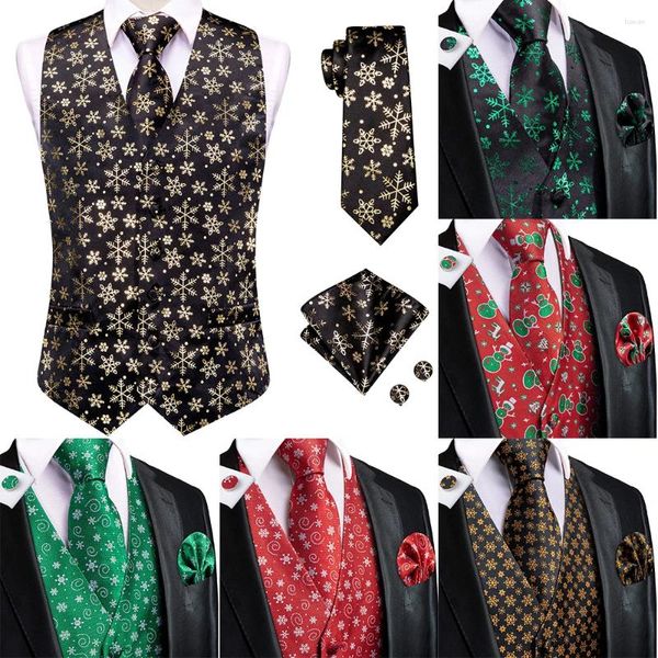 Coletes masculinos Hi-Tie Christma Brow Black Men Silk Vest Tie Business Formal Vestido Sem Mangas Jaqueta 4 PC Hanky Cufflink Paisley Terno Colete