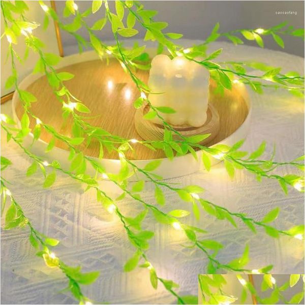 Flores decorativas Artificial Ivy Folha Plantas Videira com Luz de Corda Realista Segura Bateria Alimentada Falsas Videiras Luzes De Fadas Para Dhvdf