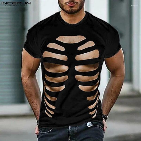 Erkekler Tişörtleri Incerun 2023 Erkekler Gömlek O yaka Kısa Kollu Yaz 3d Baskılı Moda Sokak Giyim Fitness Camisetas S-5XL