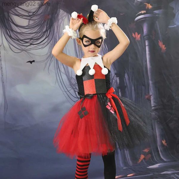 Theme Costume Halloween Kids Clown Female Tutu Dress Girls Carnival Harley Squad Quinn Cosplay Performance Come Birthday Party Dress Up T231013