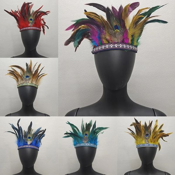 Federkrone Pfau Kostüm Indianer Stirnband Fascinator Dekorativer Kopfschmuck für Tanzshow Karneval Halloween Kopfbedeckung