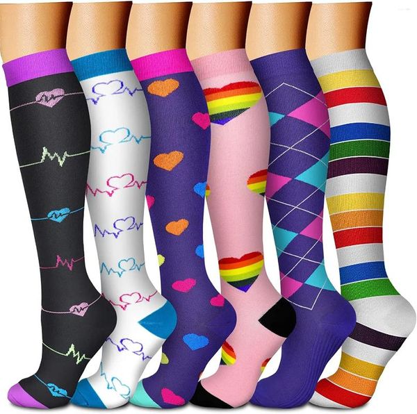 Herrensocken, 6 Paar/Packung, Kompressionsstrümpfe für Damen und Herren, kniehoch, für Laufen, Sport, Ödeme, Diabetes, Krampfadern