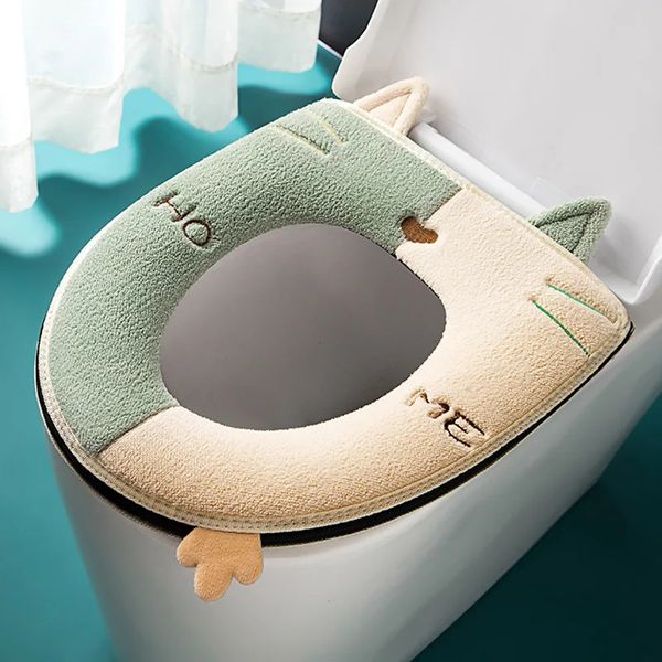 Tuvalet koltuğu kapaklar Kışlık sıcak tuvalet koltuk kapağı tutamaçlı fermuar tipi palto tuvalet kasası banyo ısınma mat aksesuarları ev wc malzemeleri 231013