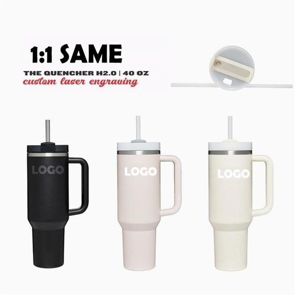 Quencher H2 0 40oz Copos de aço inoxidável com tampa de alça de silicone e palha Canecas de carro de 2ª geração Continue bebendo frio Wat221I