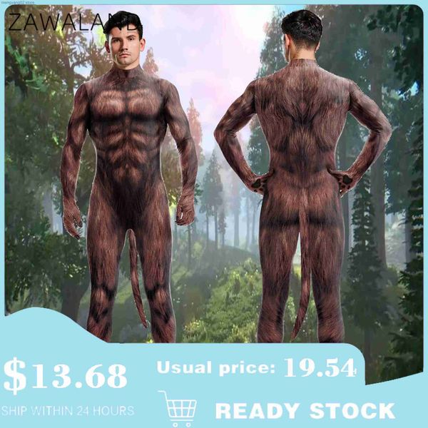 Tema Traje Zawaland Festa de Halloween Engraçado Cosplay Vem Animal Lobo 3D Impresso Bodysuit Zentai Cobertura Completa com Cauda Macacões Catsuits T231013