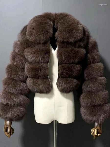 Cappotto corto in pelliccia da donna Cappotto corto invernale in finto piumino da donna con risvolto allentato con cerniera manica lunga visone femminile