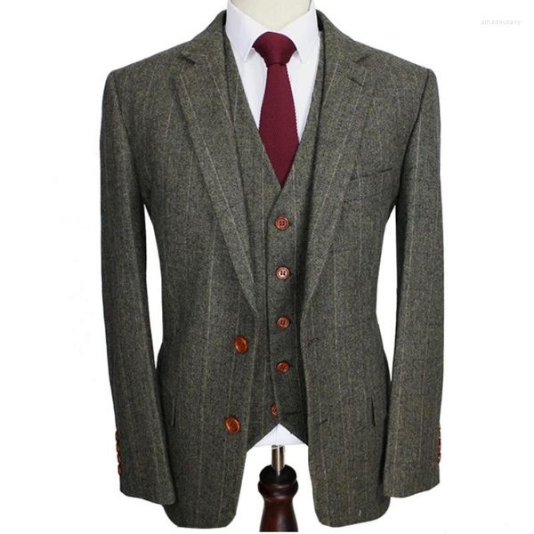 Abiti da uomo Abito da uomo Custom Made Verde scuro a spina di pesce Slim 3 pezzi Fit Wedding Business Banchetto Tuxedo Jacket Vest con pantaloni