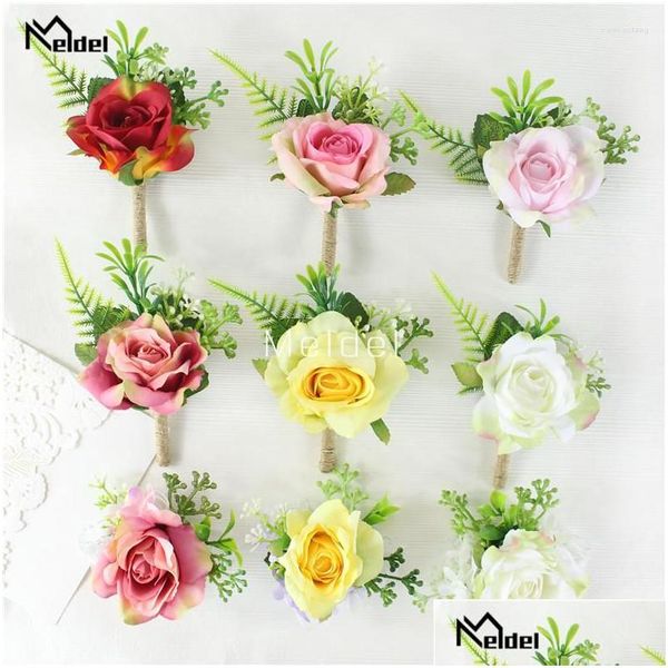 Dekorative Blumen Boutonniere Cor Pin Blume Seidenrosen Hochzeit Knopfloch Männer Brautjungfern Armband Planer Ehe Cors Dhmeu