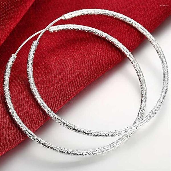 Orecchini a cerchio in argento sterling 925 semplice scrub 3 5 cm 5 0 cm per le donne Gioielli alla moda304N