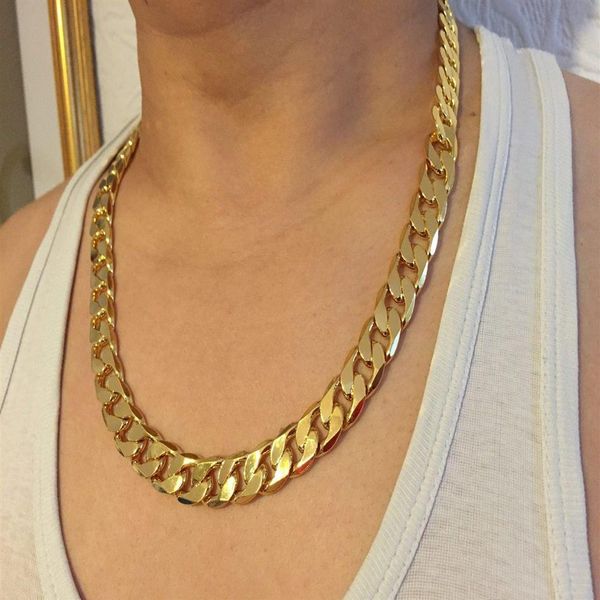 Классическое мужское ожерелье-цепочка из настоящего желтого золота 18 карат, 23, 6 дюймов, 10 мм, sqckFTU queen66263S